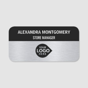 Elegant Silver Custom Your Logo Here Employee Name Tag