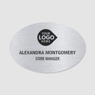 Elegant Silver Custom Your Logo Here Employee  Name Tag