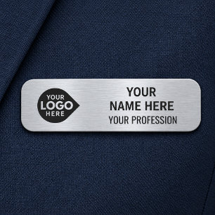 Elegant Silver Custom Your Logo Here Employee Name Tag