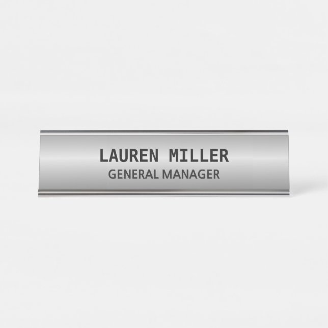 Elegant Silver Customisable Desk Name Plate (Front)