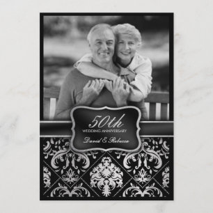 Elegant Silver Damask 50th Wedding Anniversary Invitation