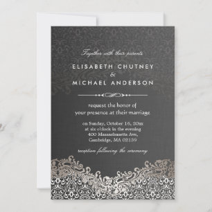 Elegant Silver Damask - Classic Formal Wedding Invitation