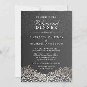 Elegant Silver Damask Formal Rehearsal Dinner Invitation