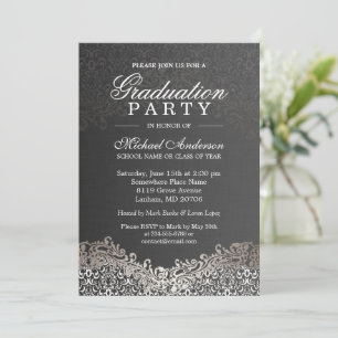 Elegant Silver Damask Grad Graduation Party Invitation