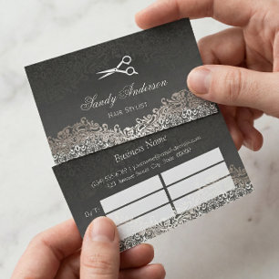 Elegant Silver Damask Hair Salon Multi Appointment Card