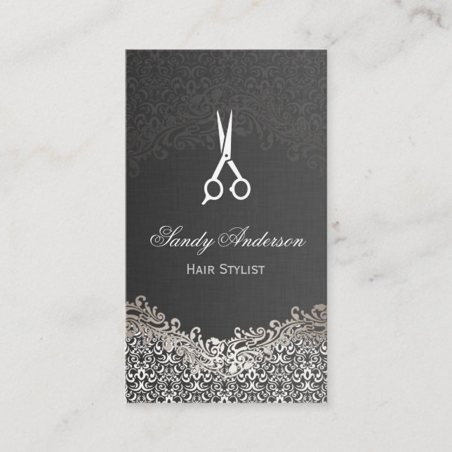 Elegant Silver Damask - Hair Stylist Appointment Card (Front)