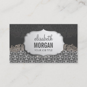 Elegant Silver Damask - Modern Vintage Stylish Business Card