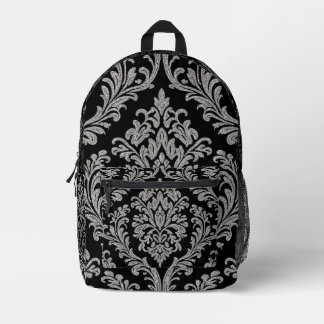 Elegant Silver Damask Pattern Backpack