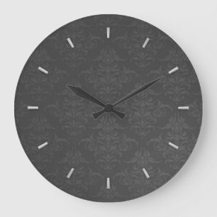 Elegant Silver Damask Pattern Large Clock