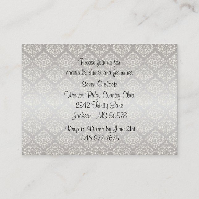 Elegant Silver Damask Style Wedding 1 Enclosure Card (Front)