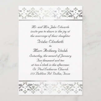 Elegant Silver damask Wedding Invitation