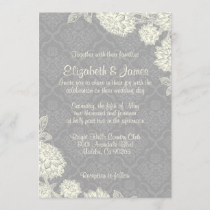 Elegant Silver Damask Wedding Invitations