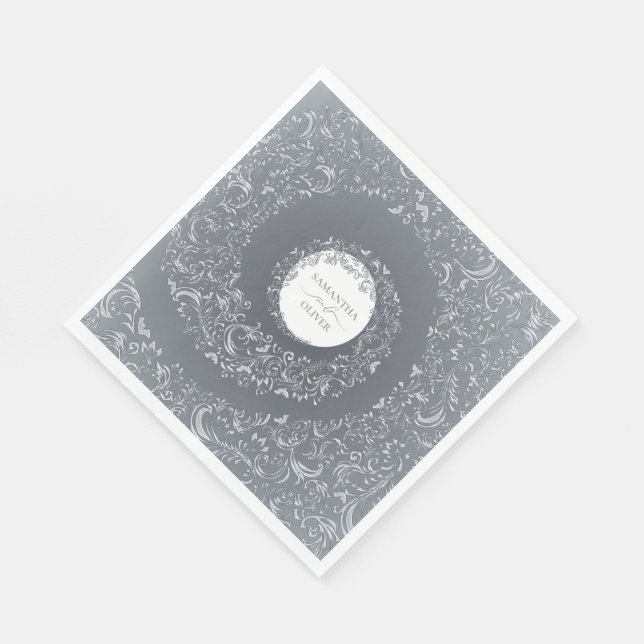 Elegant Silver Damask Wedding Napkin (Corner)