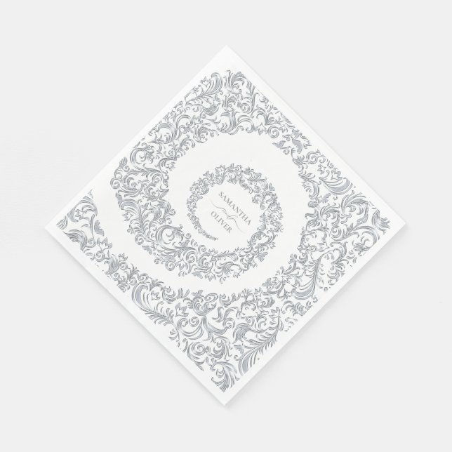 Elegant Silver Damask Wedding Napkin (Corner)