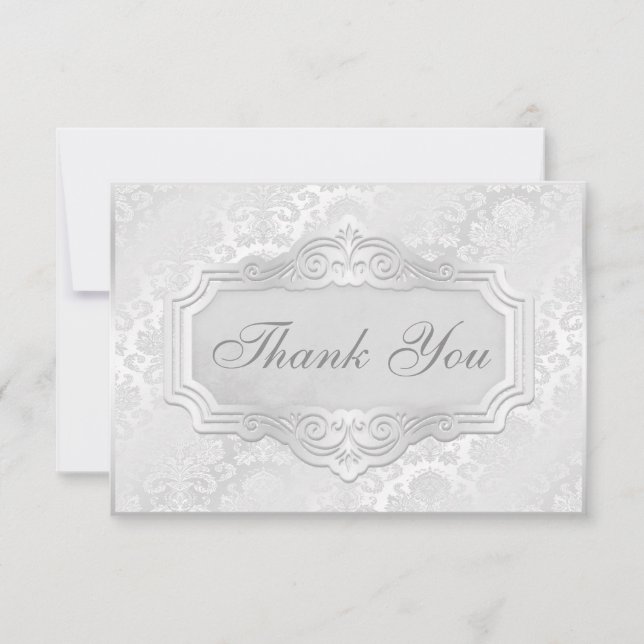 Elegant Silver Damask Wedding Thank You (Front)
