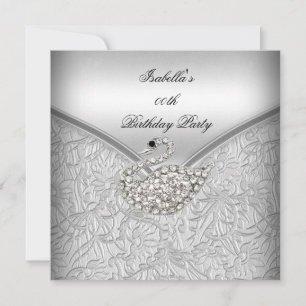 Elegant Silver Damask White Swan Birthday Party Invitation