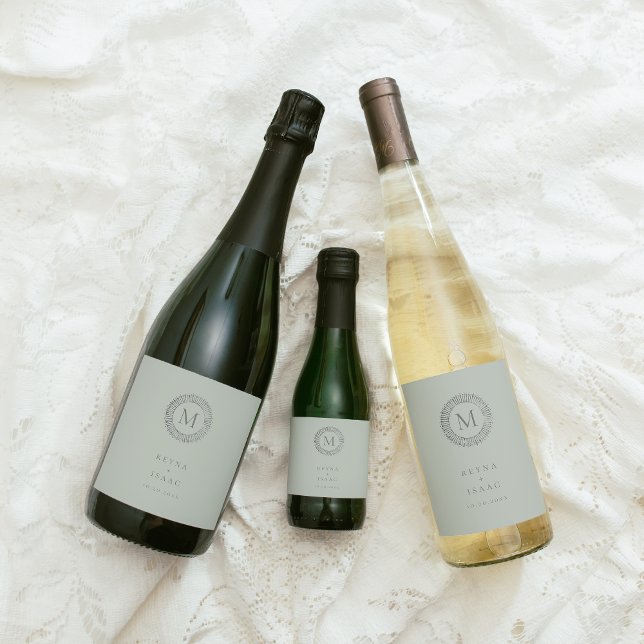 Elegant Silver Deco Wreath Monogram Wine Label (Creator Uploaded)