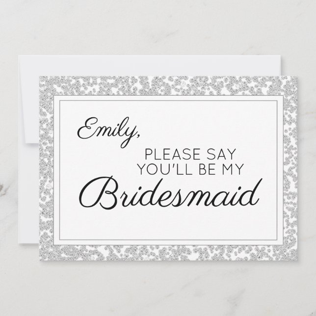 Elegant Silver Diamond Glitter Bridesmaid Invitation (Front)