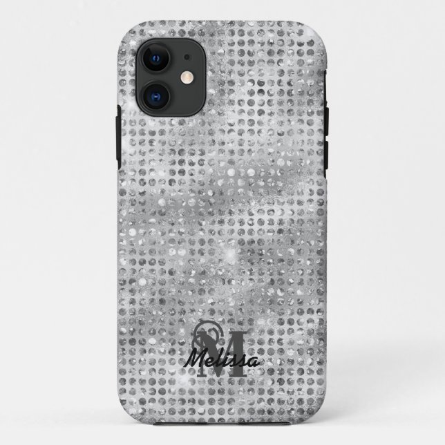 Elegant Silver Diamond Studded Pattern Monogram  Case-Mate iPhone Case (Back)