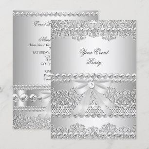 Elegant Silver Diamond White Lace Party Invitation
