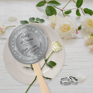 Elegant Silver Diamonds 25th Wedding Anniversary Hand Fan