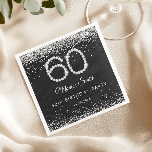 Elegant Silver Diamonds 60th Birthday Party  Napkin
