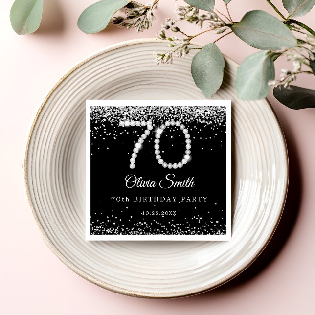 Elegant Silver Diamonds 70th Birthday Party  Napkin (Diamonds 70th Birthday Party Napkin)