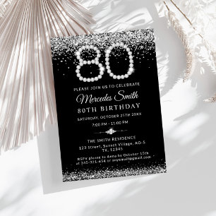 Elegant Silver Diamonds 80th Birthday Party Invitation