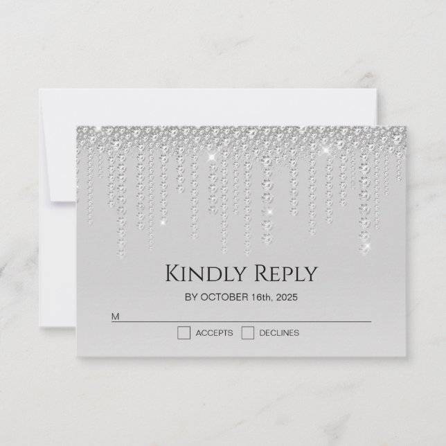 Elegant Silver Diamonds Wedding RSVP Card (Front)
