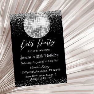 Elegant Silver Disco Ball Let's Party Birthday