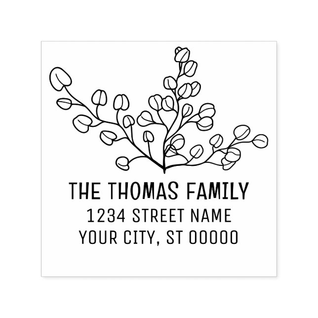 Elegant Silver Dollar Eucalyptus Name Address Self-inking Stamp (Design)