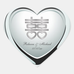Elegant Silver Double Happiness Heart Sticker