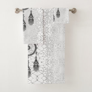 Elegant Silver Dreamcatcher Abstract Bath Towel Set