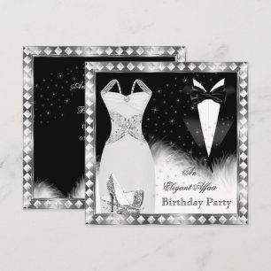 Elegant Silver Dress Black Tie Birthday Party Invitation