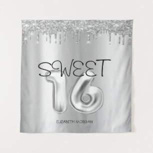 Elegant Silver Drips Sweet 16 Tapestry
