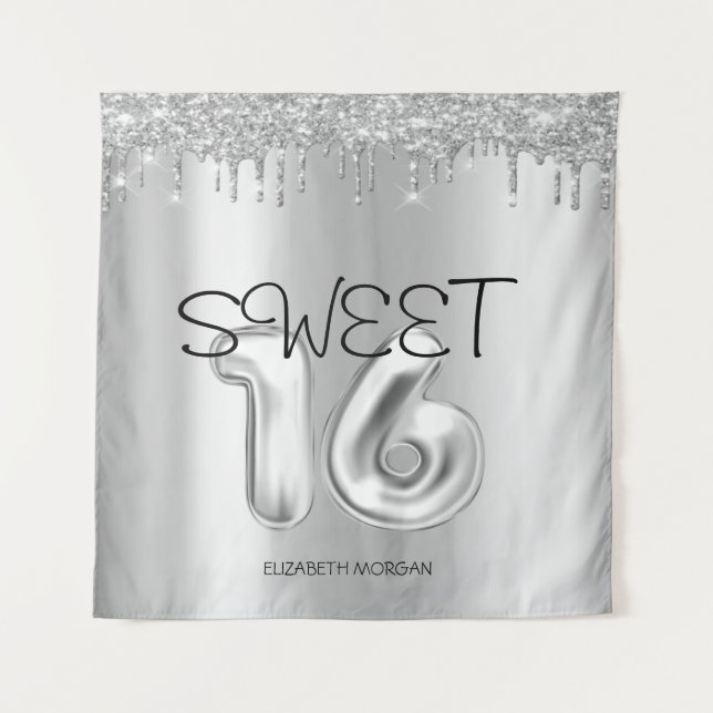 Elegant Silver Drips Sweet 16 Tapestry (Front)