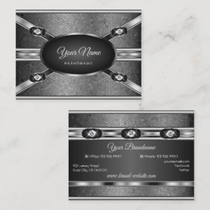 Elegant Silver Effect Pattern and Faux Rhinestones Business Card