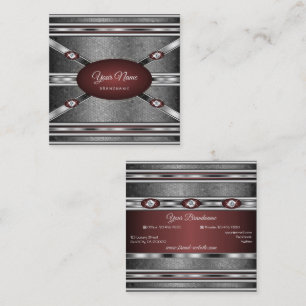Elegant Silver Effects Burgundy with Faux Diamonds Square Business Card