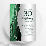Elegant Silver Emerald Green Agate 30th Birthday Invitation<br><div class="desc">Emerald green and silver agate 30th birthday party invitation. Elegant modern design featuring watercolor agate marble geode background,  faux glitter silver and typography script font. Trendy invite card perfect for a stylish women's bday celebration. Printed Zazzle invitations or instant download digital printable template.</div>