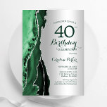 Elegant Silver Emerald Green Agate 40th Birthday Invitation<br><div class="desc">Emerald green and silver agate 40th birthday party invitation. Elegant modern design featuring watercolor agate marble geode background,  faux glitter silver and typography script font. Trendy invite card perfect for a stylish women's bday celebration. Printed Zazzle invitations or instant download digital printable template.</div>