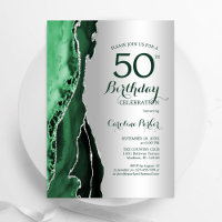 Elegant Silver Emerald Green Agate 50th Birthday
