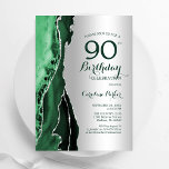 Elegant Silver Emerald Green Agate 90th Birthday Invitation<br><div class="desc">Emerald green and silver agate 90th birthday party invitation. Elegant modern design featuring watercolor agate marble geode background,  faux glitter silver and typography script font. Trendy invite card perfect for a stylish women's bday celebration. Printed Zazzle invitations or instant download digital printable template.</div>