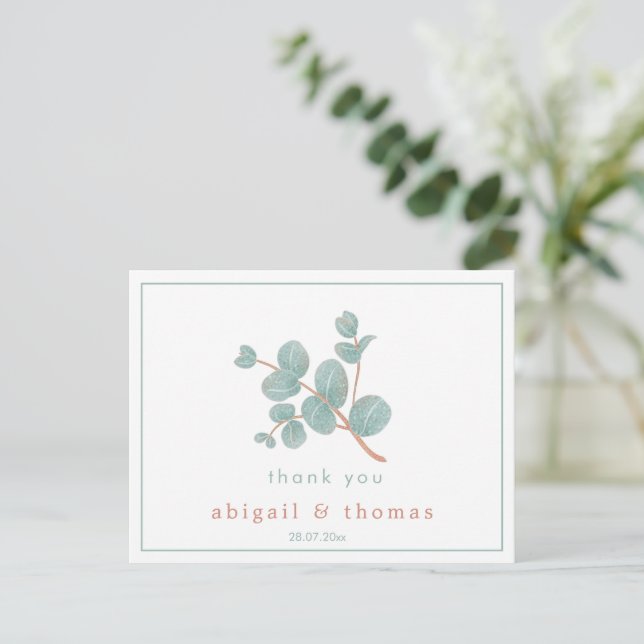 Elegant Silver Eucalyptus - Wedding Thank You  Postcard (Standing Front)