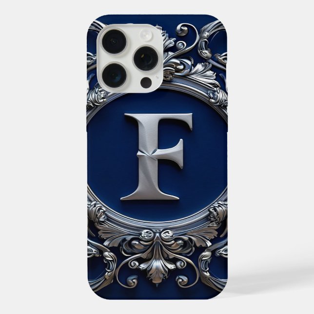 Elegant silver F Letter Monogram iPhone Case (Back)