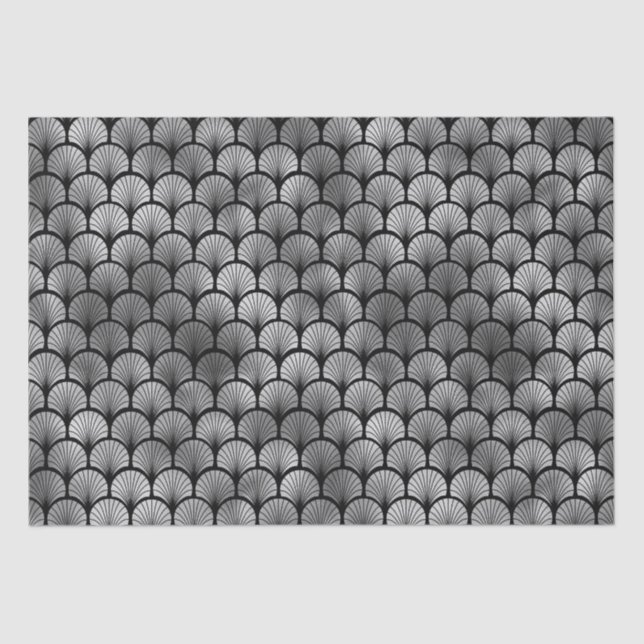 Elegant Silver Fan Grid Art Deco Pattern Tissue Paper (Front)