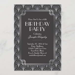 Elegant Silver Fans Art Deco Birthday Party 2 Invitation