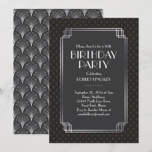 Elegant Silver Fans Art Deco Birthday Party Invitation