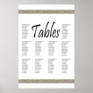 Elegant Silver Faux Glitter 10 Table Seating Chart