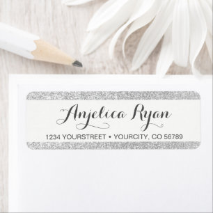 Elegant Silver Faux Glitter Stripes Return Address