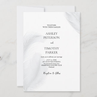 Elegant Silver Feather Wedding  Invitation